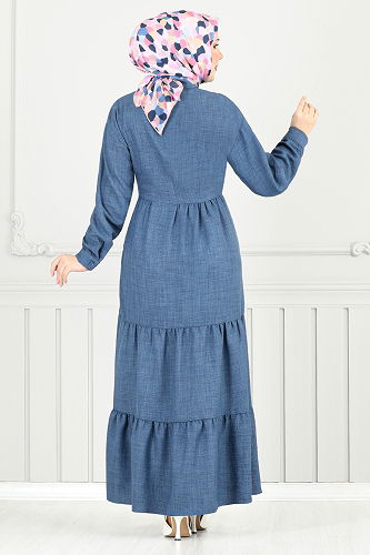 moda selvim الفستان ازرق 16162BSK984-M - Thumbnail