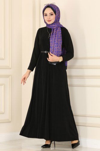 moda selvim 1632AF356 اسود فستان - Thumbnail