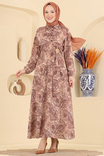 moda selvim Dress 164NZRK1200 Brown - Thumbnail