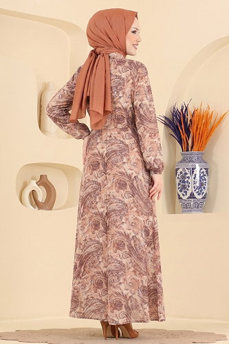 moda selvim الفستان بني 164NZRK1200 - Thumbnail