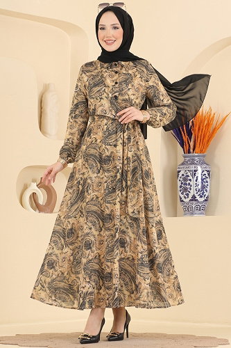 moda selvim Dress 164NZRK1200 Mustard - Thumbnail