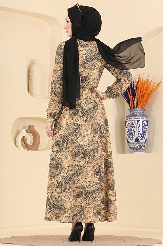 moda selvim الفستان خردلي 164NZRK1200 - Thumbnail