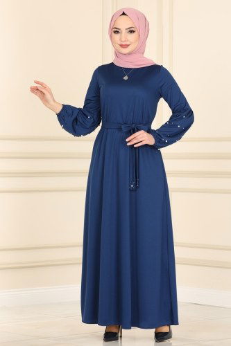 moda selvim Dress 1670SH396 Indigo - Thumbnail
