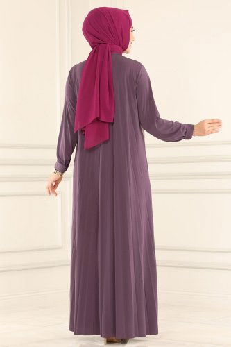 moda selvim Dress 1675AF356 Dark Lilac - Thumbnail