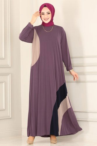 moda selvim Dress 1675AF356 Dark Lilac - Thumbnail
