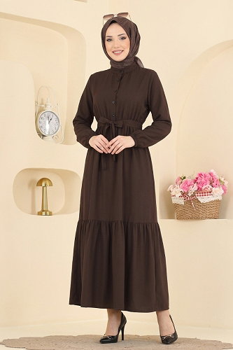 moda selvim الفستان بني غامق 168NZRK1200 - Thumbnail