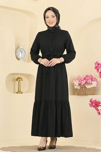 moda selvim الفستان أسود 168NZRK1200 - Thumbnail