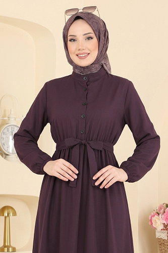 moda selvim Dress 168NZRK1200 Damson - Thumbnail