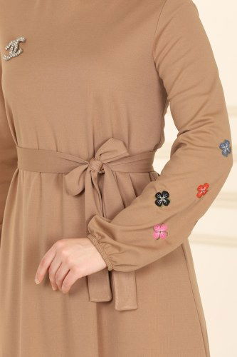 moda selvim Dress 1690SH396 Latte - Thumbnail