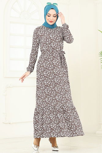 moda selvim Dress 170BO429 Brown - Thumbnail