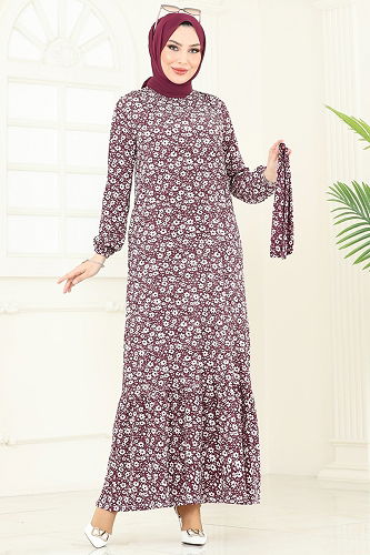 moda selvim Dress 170BO429 Burgundy - Thumbnail