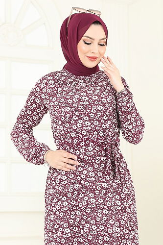 moda selvim الفستان خمري 170BO429 - Thumbnail