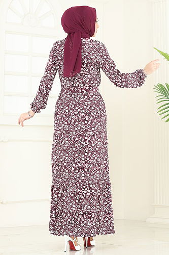 moda selvim الفستان خمري 170BO429 - Thumbnail