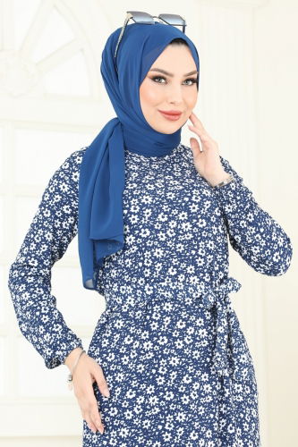 moda selvim Dress 170BO429 Indigo - Thumbnail