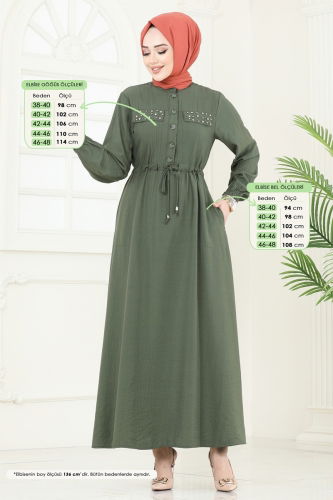 moda selvim Dress 1713MSM187 Khaki - Thumbnail