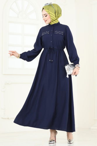 moda selvim Dress 1713MSM187 Navy Blue - Thumbnail