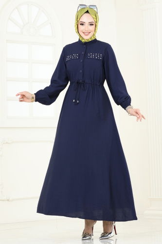 moda selvim Dress 1713MSM187 Navy Blue - Thumbnail