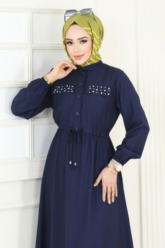 moda selvim Dress 1713MSM187 Navy Blue - Thumbnail