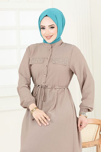 moda selvim الفستان بيج 1713MSM187 - Thumbnail