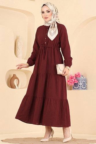 moda selvim الفستان خمري 172NZRK1200 - Thumbnail