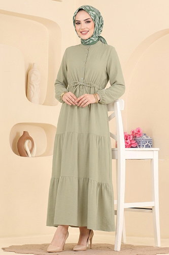 moda selvim الفستان أخضر عفني فاتح 172NZRK1200 - Thumbnail