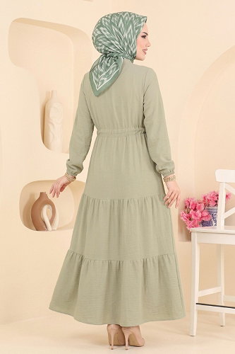 moda selvim الفستان أخضر عفني فاتح 172NZRK1200 - Thumbnail