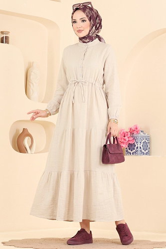 moda selvim Dress 172NZRK1200 Stone - Thumbnail