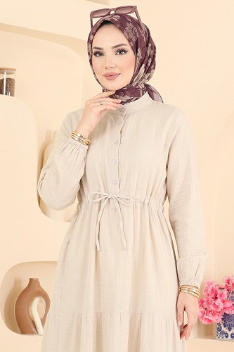 moda selvim Dress 172NZRK1200 Stone - Thumbnail