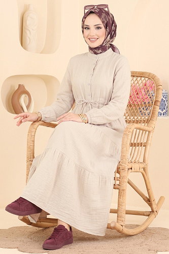 moda selvim Dress 172NZRK1200 Stone - Thumbnail