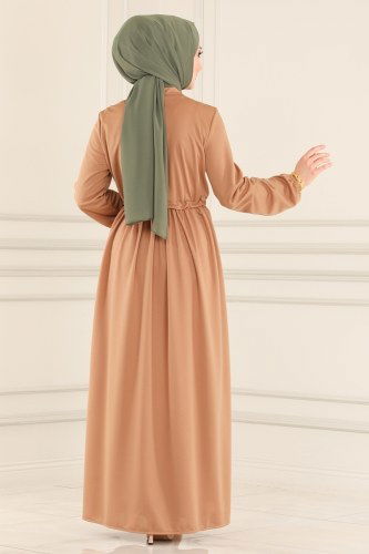 moda selvim Dress 1740SH396 Latte - Thumbnail
