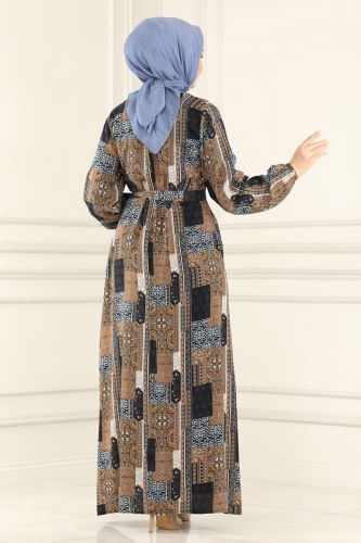 moda selvim Dress 1770UZ662 Brown - Thumbnail