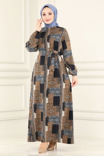 moda selvim Dress 1770UZ662 Brown - Thumbnail
