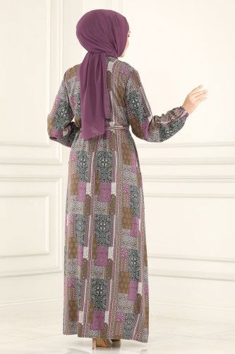moda selvim 1770UZ662 ارجواني فاتح فستان - Thumbnail