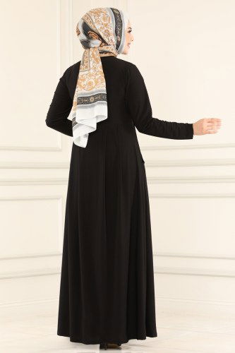 moda selvim 1813-1AF356 اسود فستان - Thumbnail