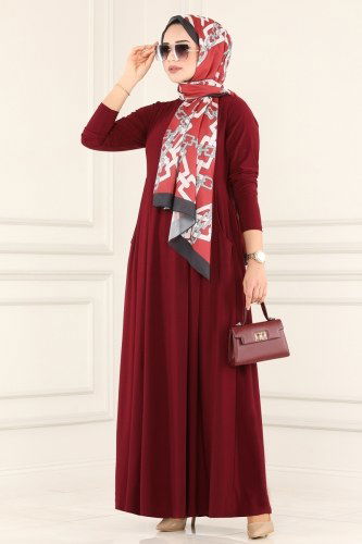 moda selvim Dress 1813-1AF356 Claret Red - Thumbnail
