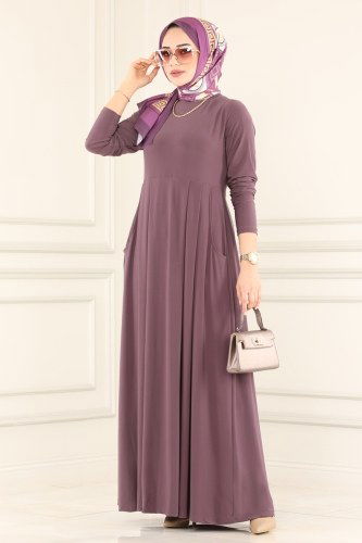 moda selvim Dress 1813-1AF356 Dark Lilac - Thumbnail