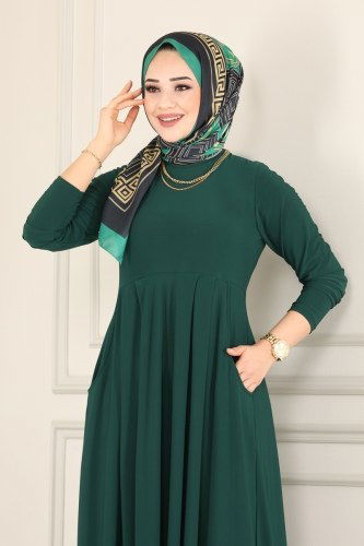 moda selvim 1813-1AF356 الزيتي فستان - Thumbnail
