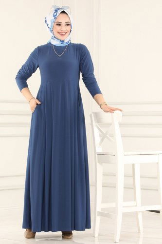 moda selvim Dress 1813-1AF356 Indigo - Thumbnail