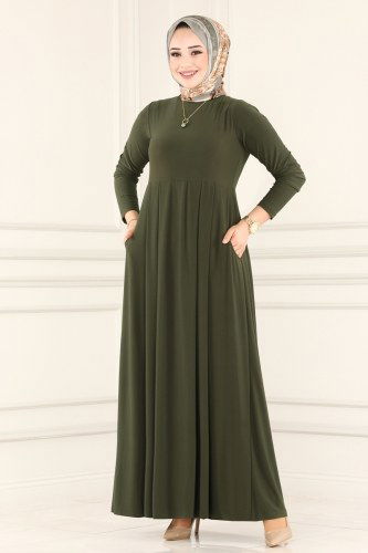 moda selvim Dress 1813-1AF356 Khaki - Thumbnail