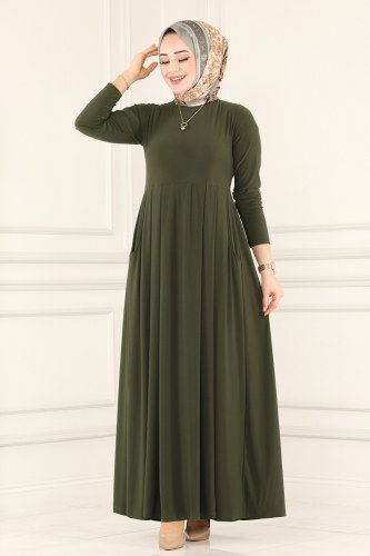 moda selvim Dress 1813-1AF356 Khaki - Thumbnail