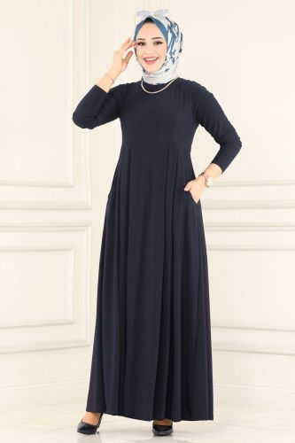 moda selvim Dress 1813-1AF356 Navy Blue - Thumbnail