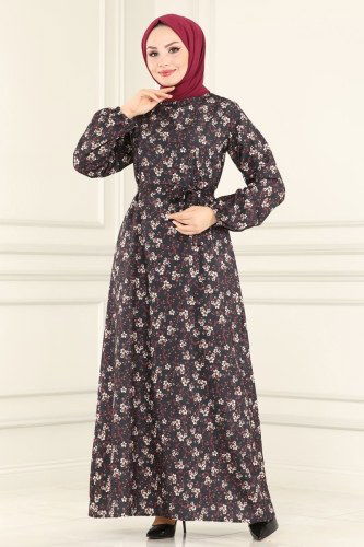 moda selvim 1825UZ662 اسود فستان - Thumbnail