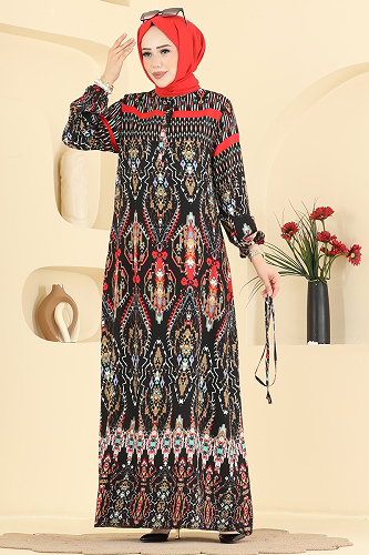 moda selvim الفستان أسود 186NZRK1200 - Thumbnail