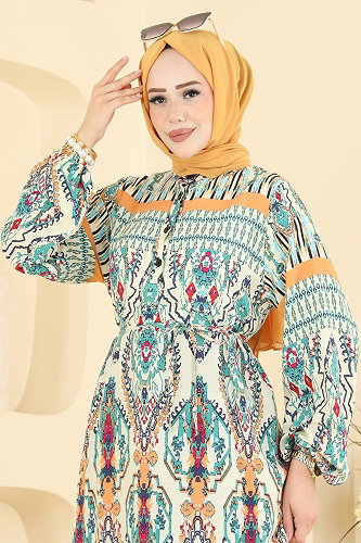 moda selvim الفستان كريمي 186NZRK1200 - Thumbnail