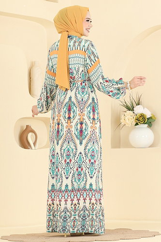 moda selvim الفستان كريمي 186NZRK1200 - Thumbnail