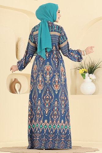 moda selvim Dress 186NZRK1200 Indigo - Thumbnail