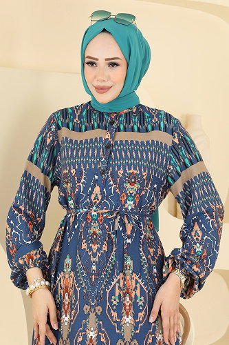moda selvim الفستان ازرق 186NZRK1200 - Thumbnail
