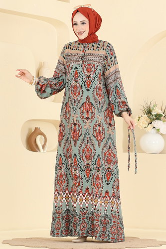 moda selvim الفستان أخضر باهت 186NZRK1200 - Thumbnail