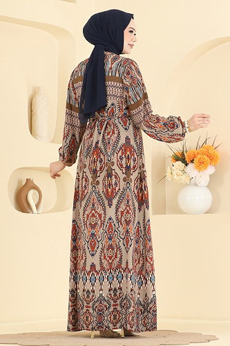 moda selvim الفستان بيج 186NZRK1200 - Thumbnail