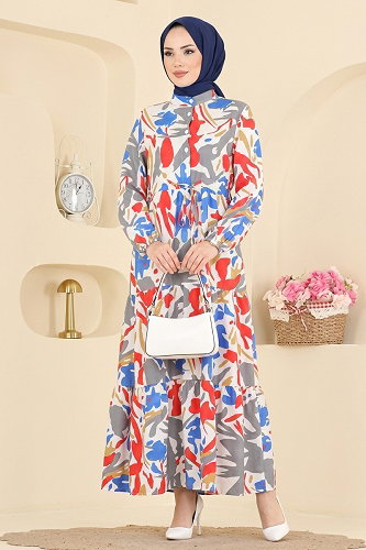 moda selvim الفستان نيلي 187NZRK1200 - Thumbnail